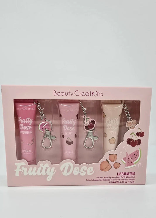 BEAUTY CREATIONS- FRUITY DOSE- LIP BALM TRIO WITH KEYCHAIN
